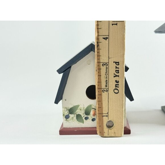 Hand Painted Wooden Birdhouses Set Floral Dk Green Roof Vintage Cottage Garden - Picture 14 of 15